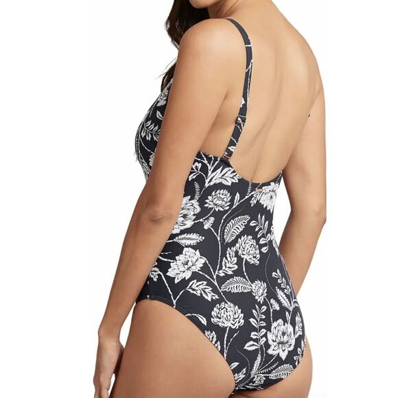 SEA LEVEL Floral Dark Navy floral Print Woman's One-Piece Swimsuit Sz 6 - Picture 2 of 7